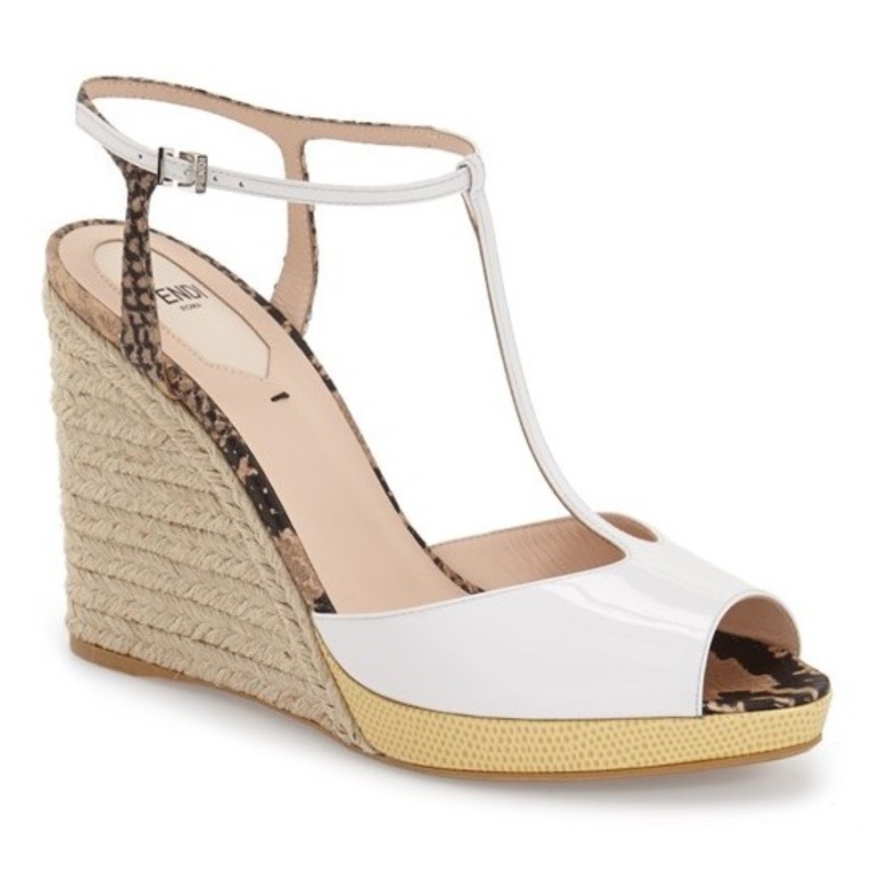 NIB FENDI ELODIE WHITE WEDGE HEELS - Picture 2 of 8